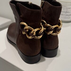 Sam Edelman Chester Brown Ankle Boots with Gold Chain Accent